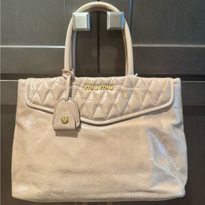 Miu Miu Leather Two-Way Bag Light Brown